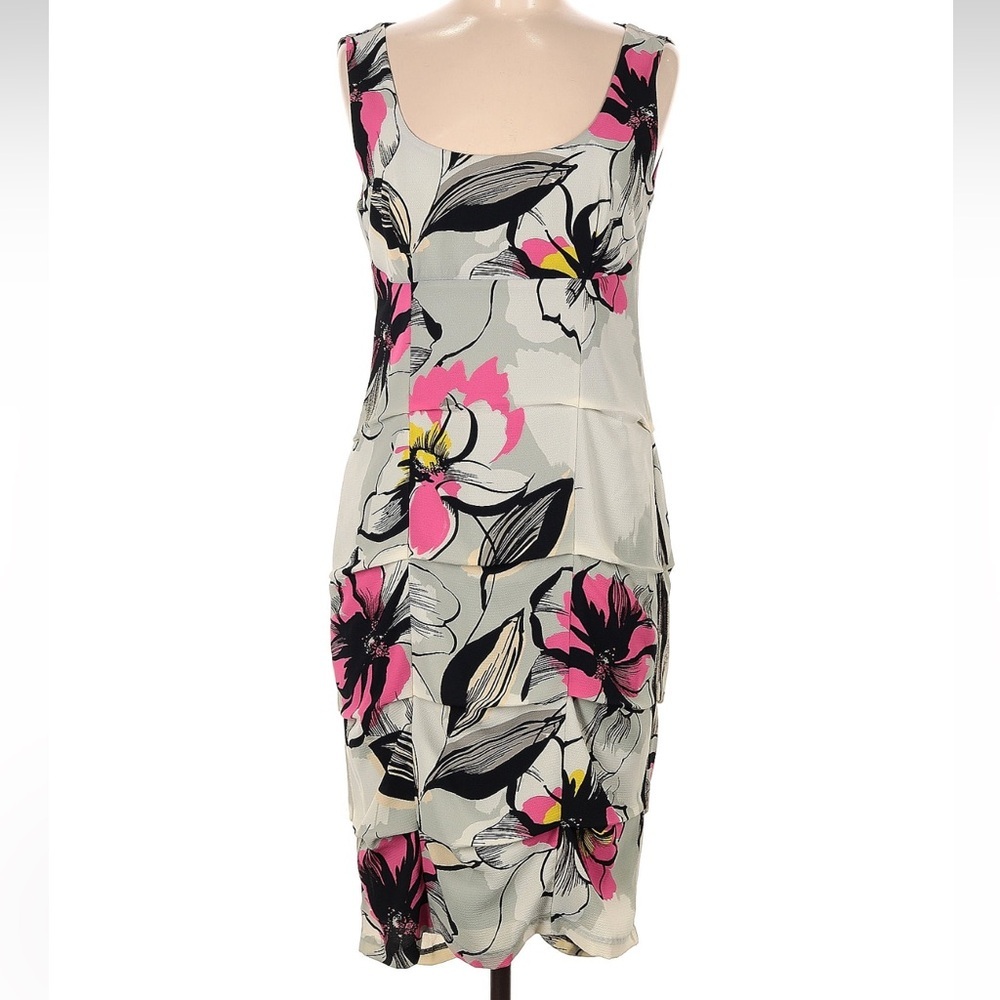 Anthropologie Weston Pink & Black Floral Sheath Midi Dress Women’s Size Medium M